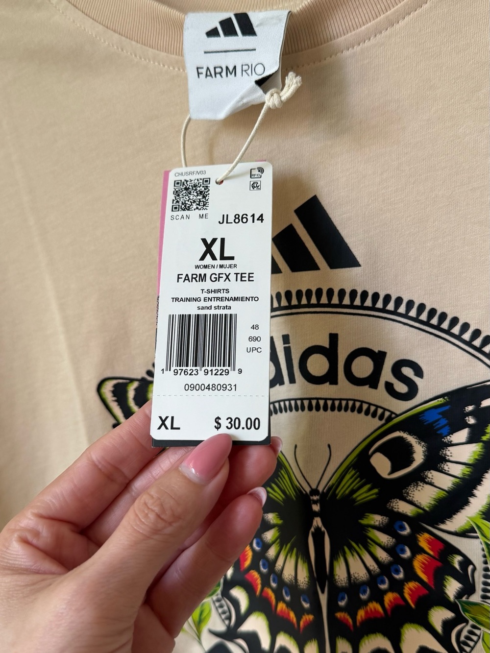Adidas x Farm Rio Beige Butterfly Graphic Women’s T‑Shirt - Picture 6 of 9